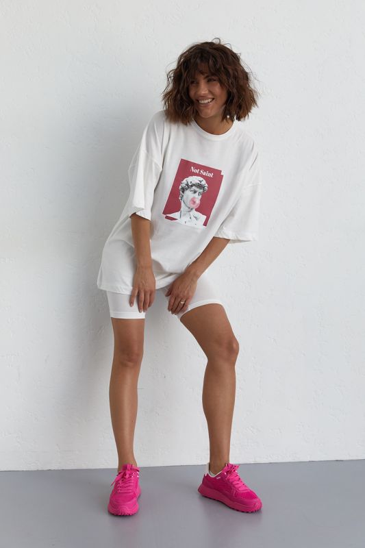 Жіночий костюм з футболкою oversize та велосипедками