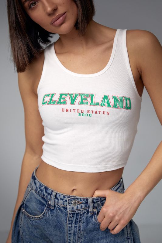 Трикотажний топ в рубчик із принтом Cleveland