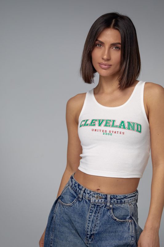 Трикотажний топ в рубчик із принтом Cleveland