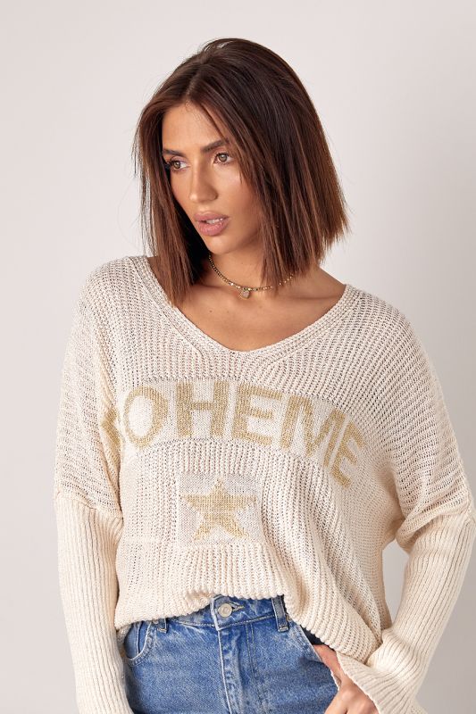 В'язаний жіночий пуловер з написом Boheme
