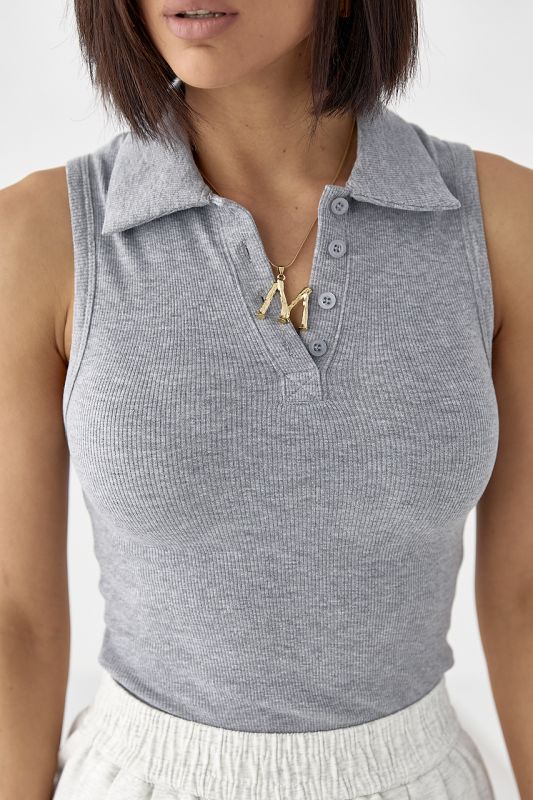 Майка-поло в рубчик на ґудзиках