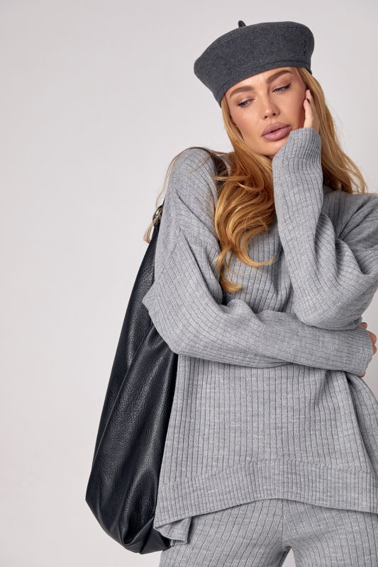 Жіночий костюм oversize у рубчик зі штанами палаццо