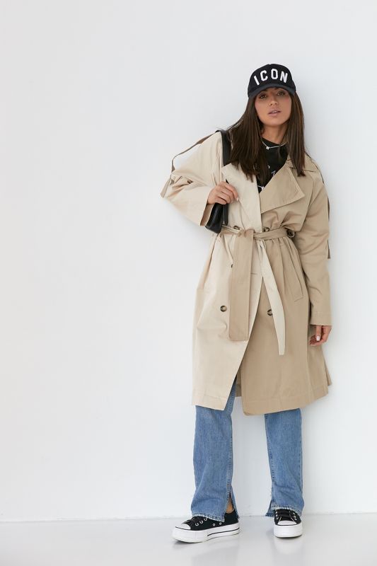 Жіночий тренч із лацканами під пояс